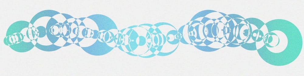 circles along a wavy curve with random radii and shading is alternating between white  and blue gradients.