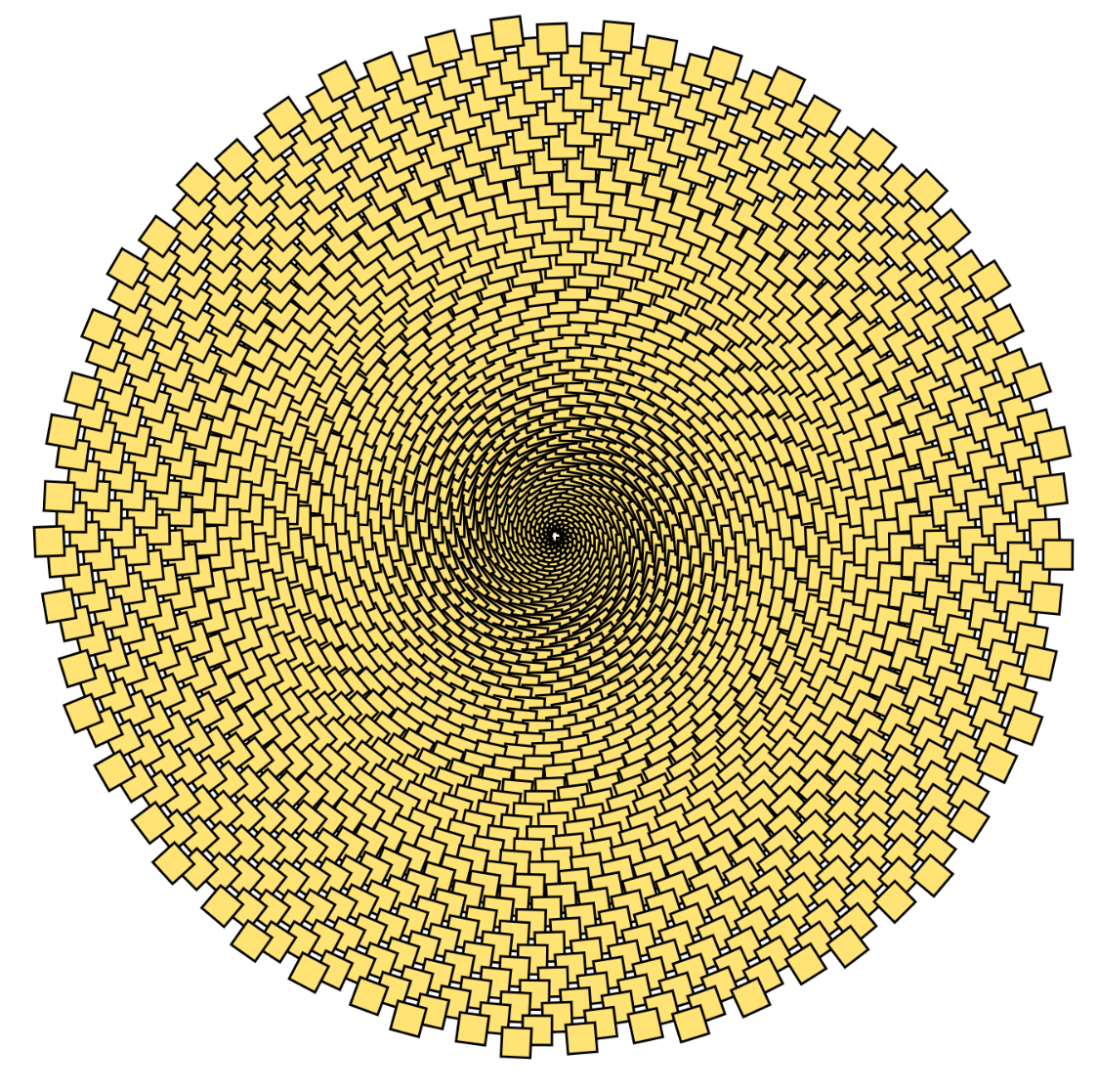 a sunflower spiral pattern made with stickynotes