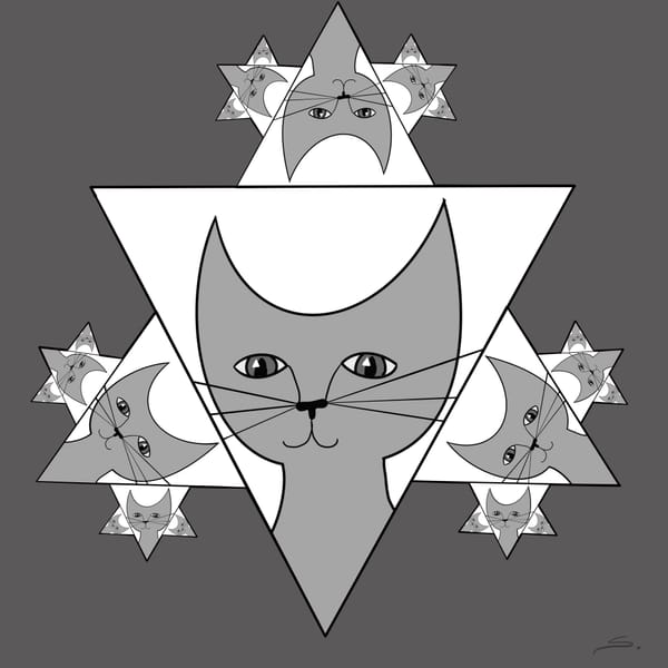 A kitty triangle tile repeated as a Koch snowflake