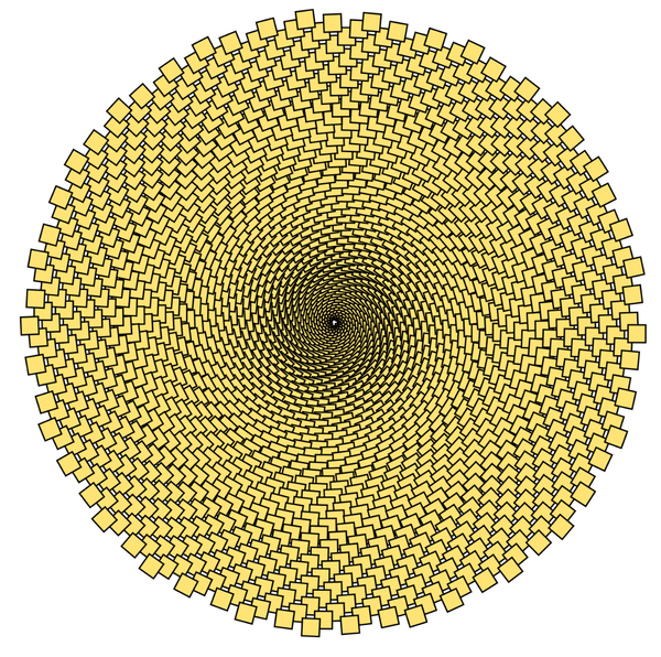 a sunflower spiral pattern made with stickynotes