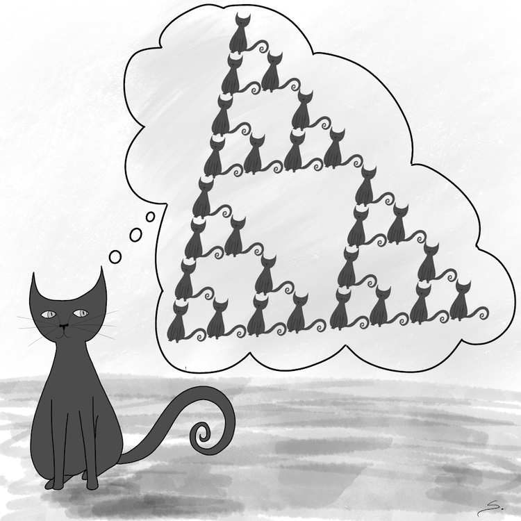 comic of cat thinking of cats arranged as a sierpinsky triangle