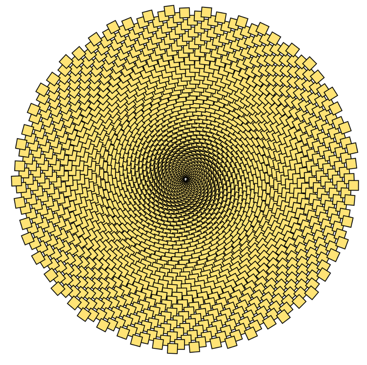 a sunflower spiral pattern made with stickynotes