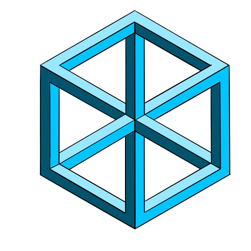 an impossible shape where the outer edges are a hexagon