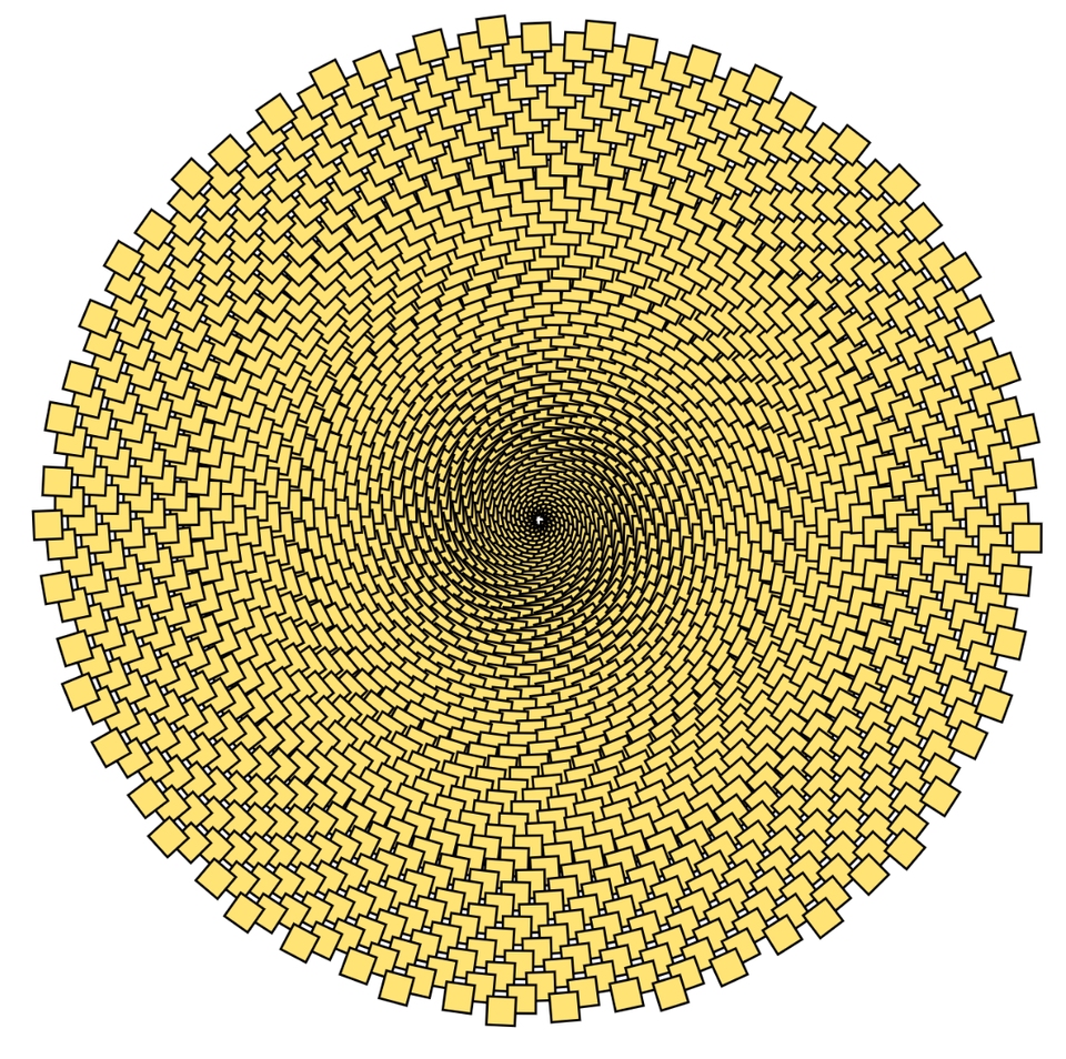 a sunflower spiral pattern made with stickynotes