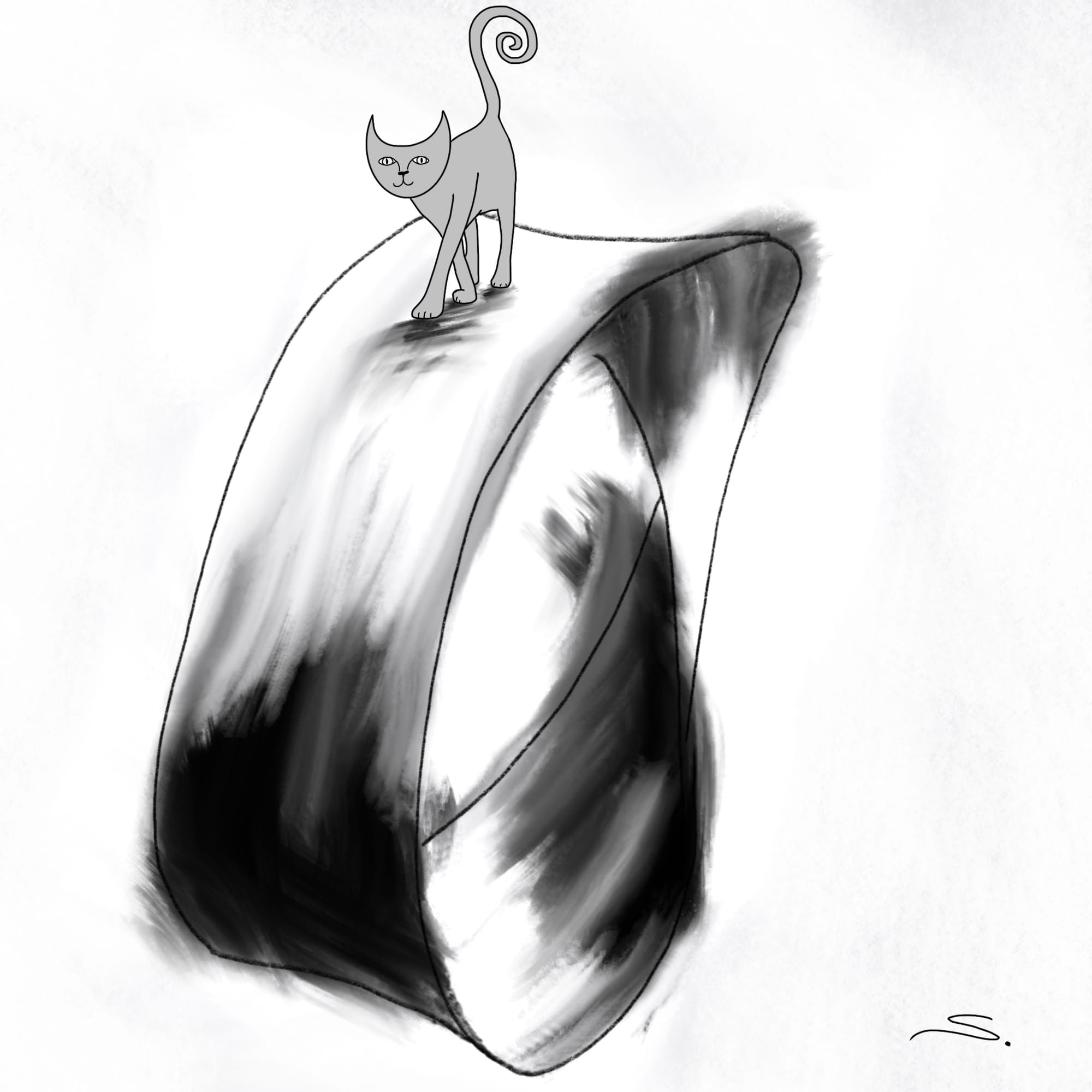 a kitty walking on a mobius strip