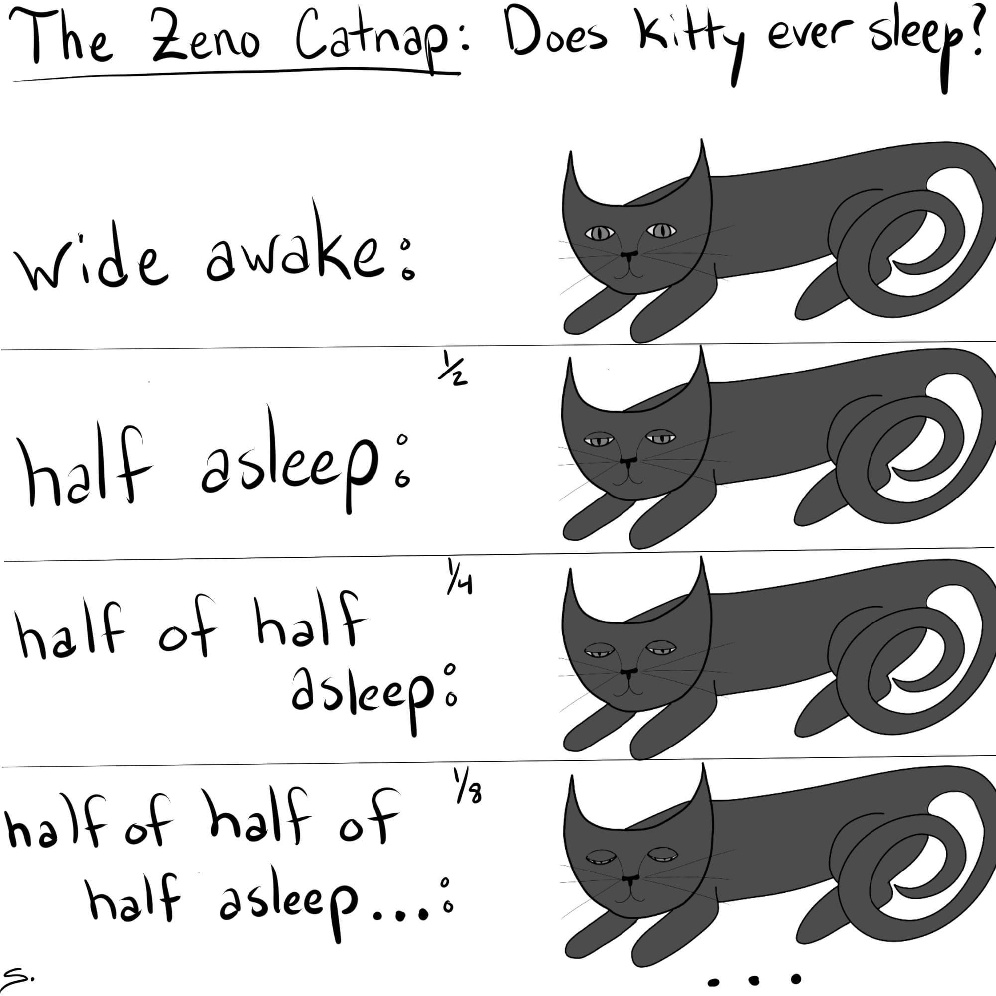 the zeno cat nap with a cat that goes from awake to half asleep toe 1/4 to 1/8...