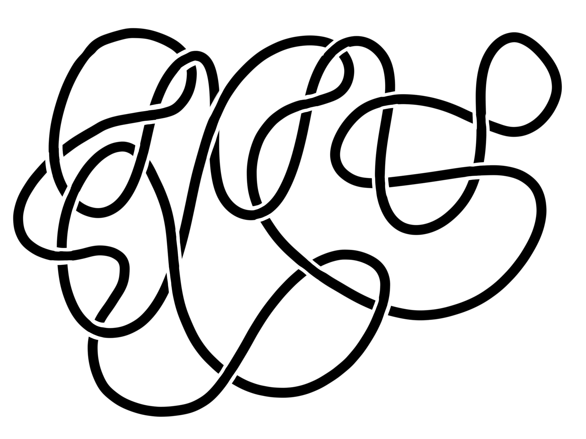 a single curvy line with over and under shown to make a knot