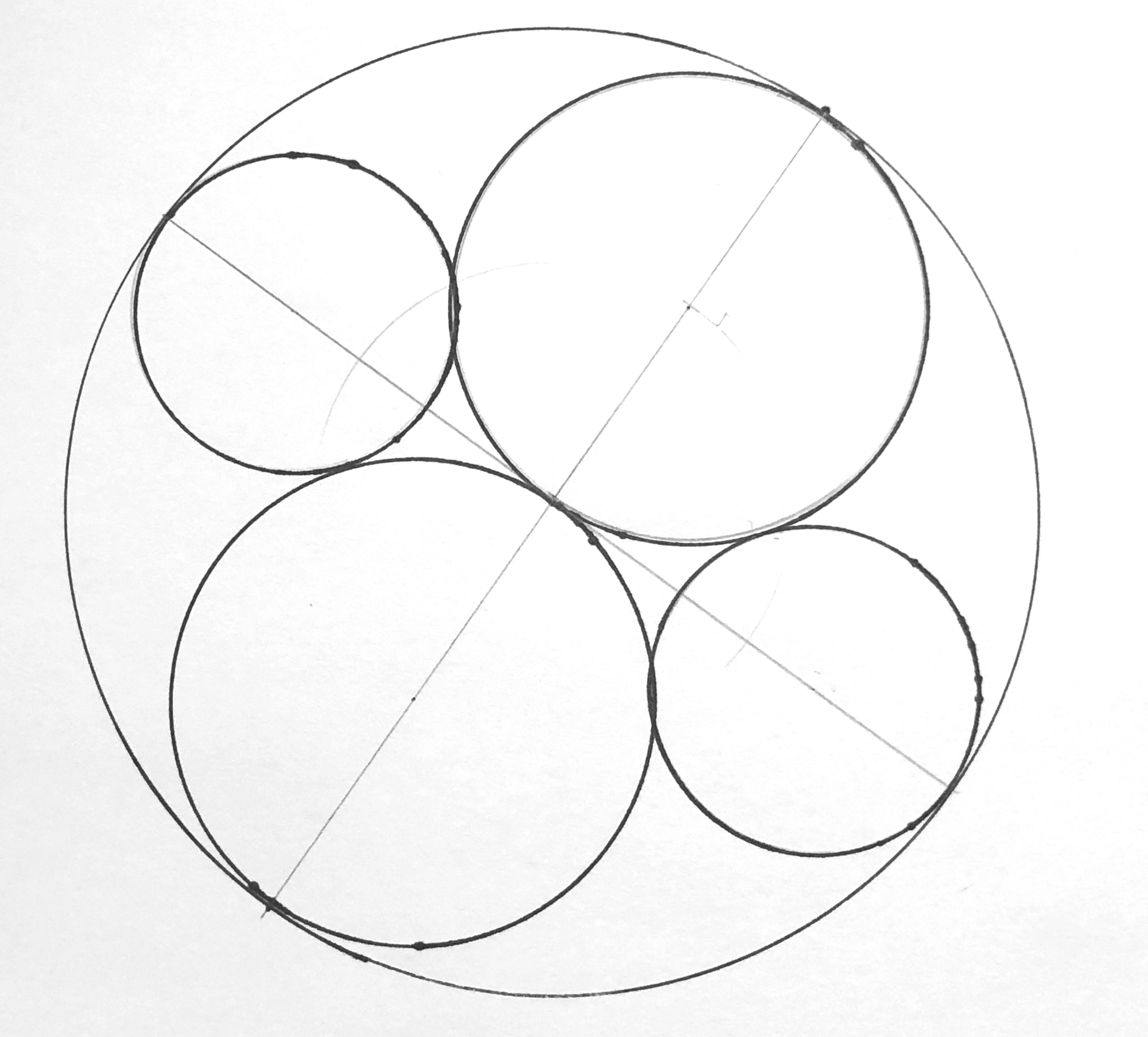 4 circles inside one circle with symmetry