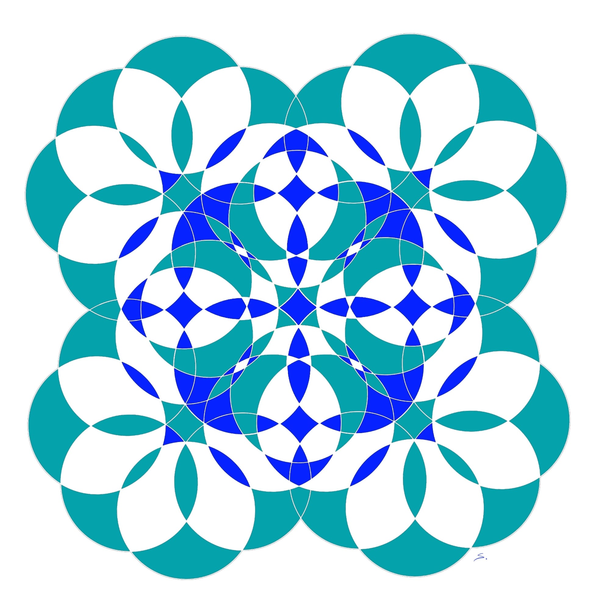 a symmetric circle piece with the intersections colored