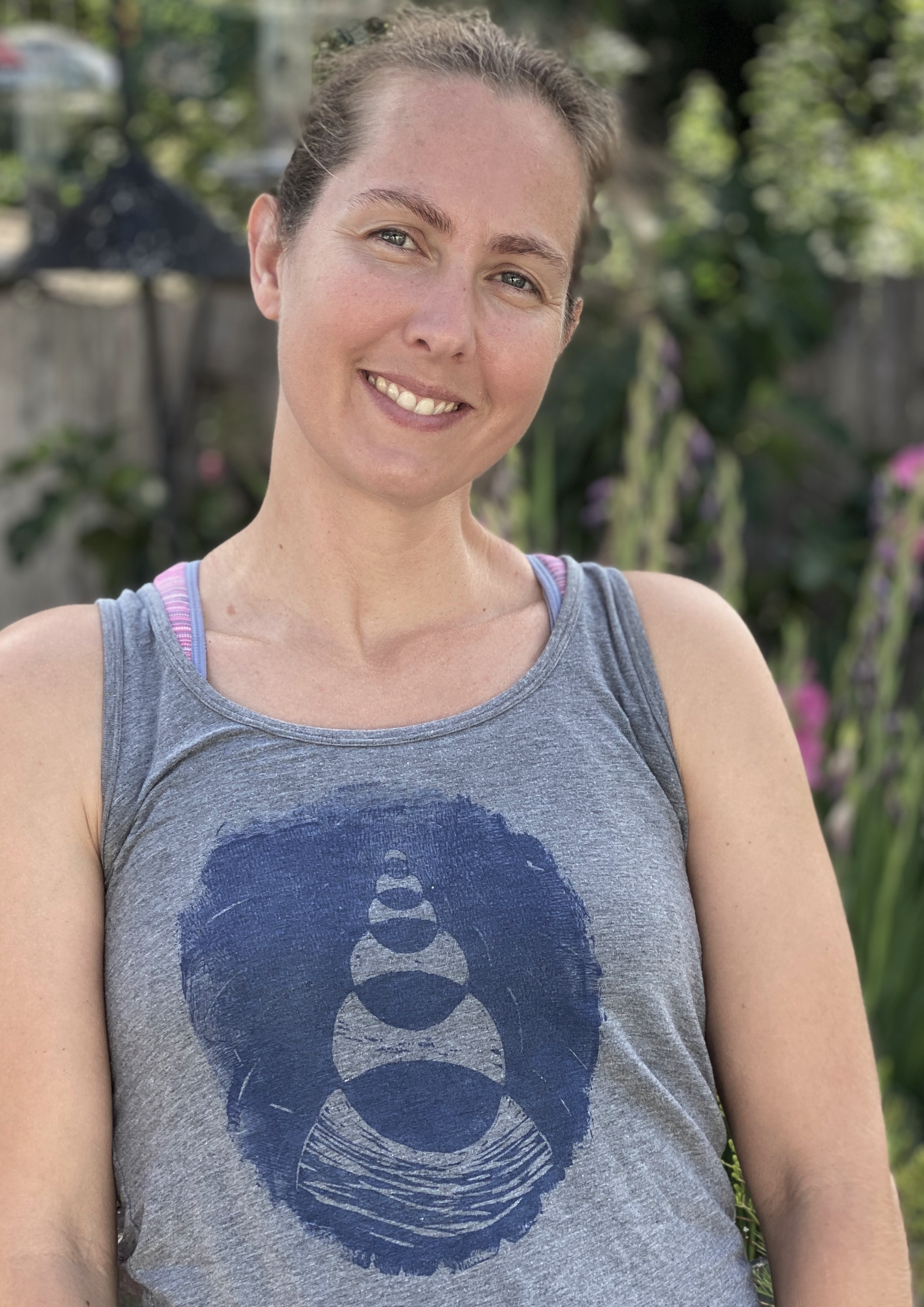 a woman with the print on a shirt