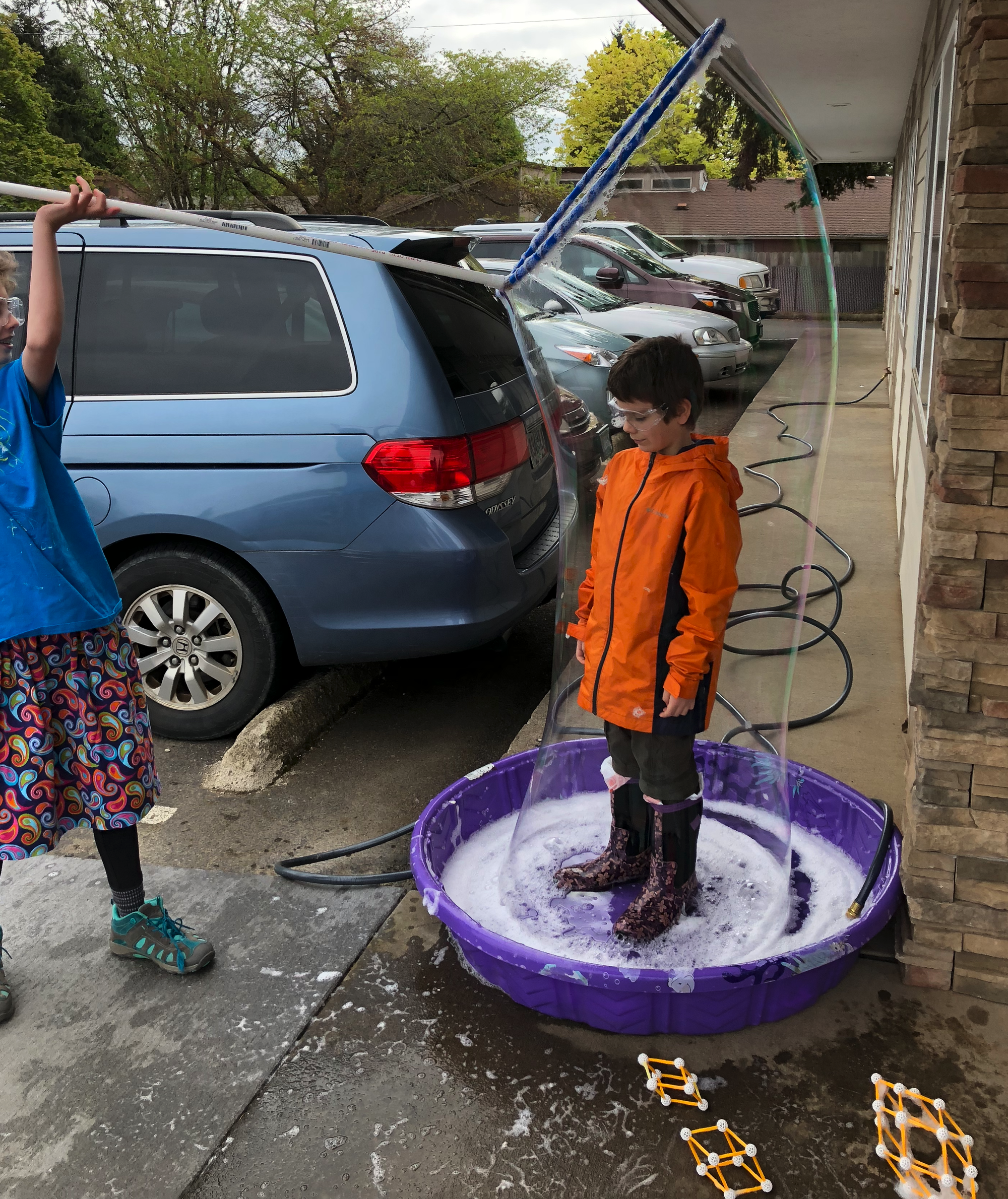 a student inside a huge bubble