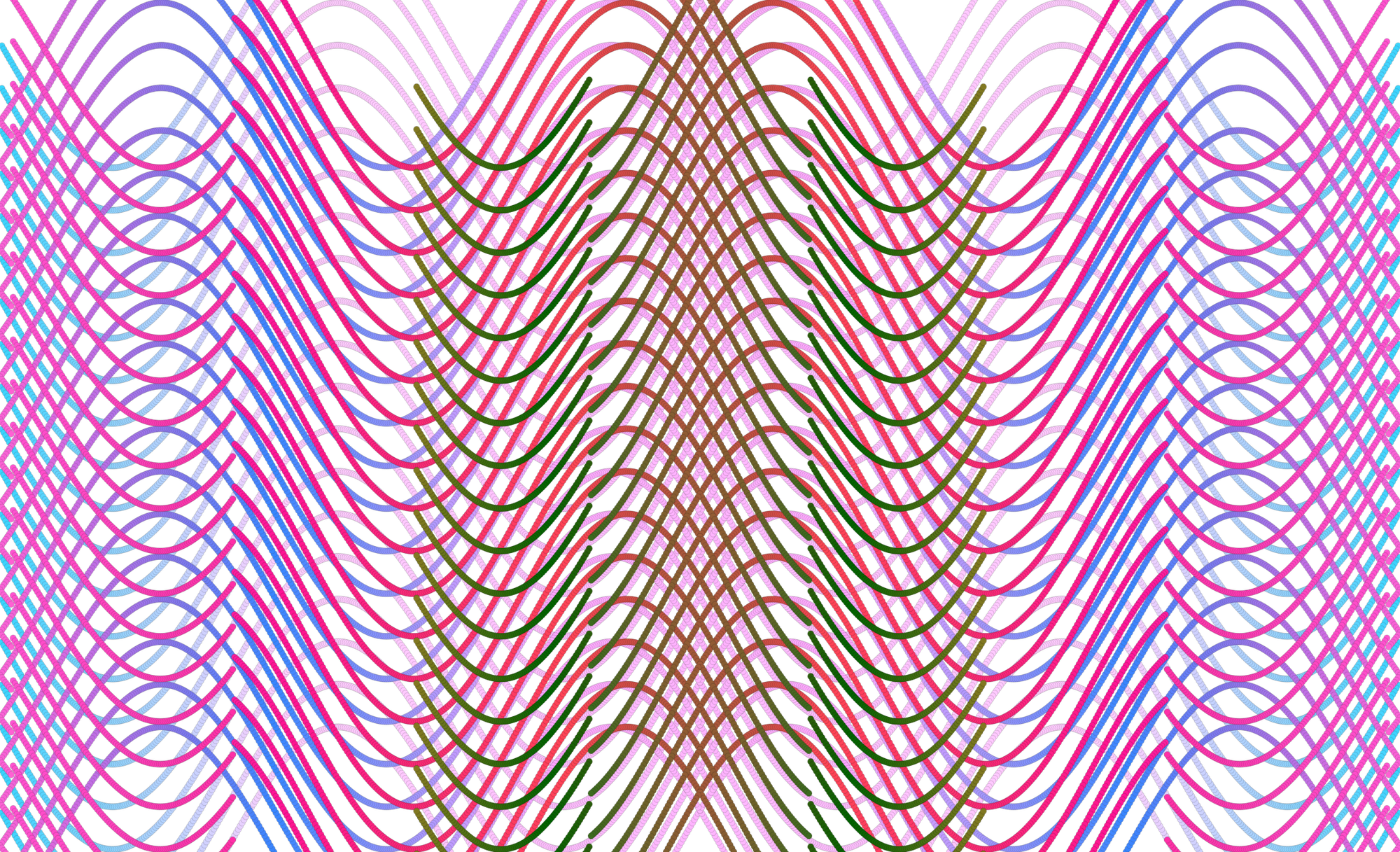 curves creating a lattice with pinks greens and purples on white