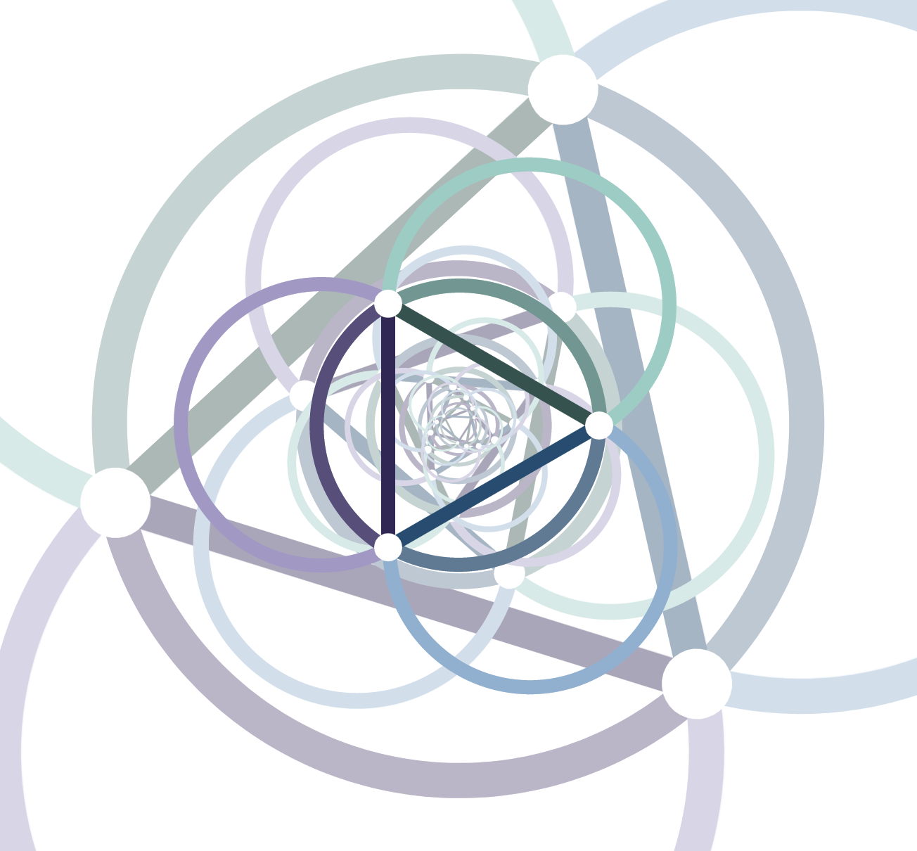 triangles with circles drawn at the vertices nested within each other to a shared center