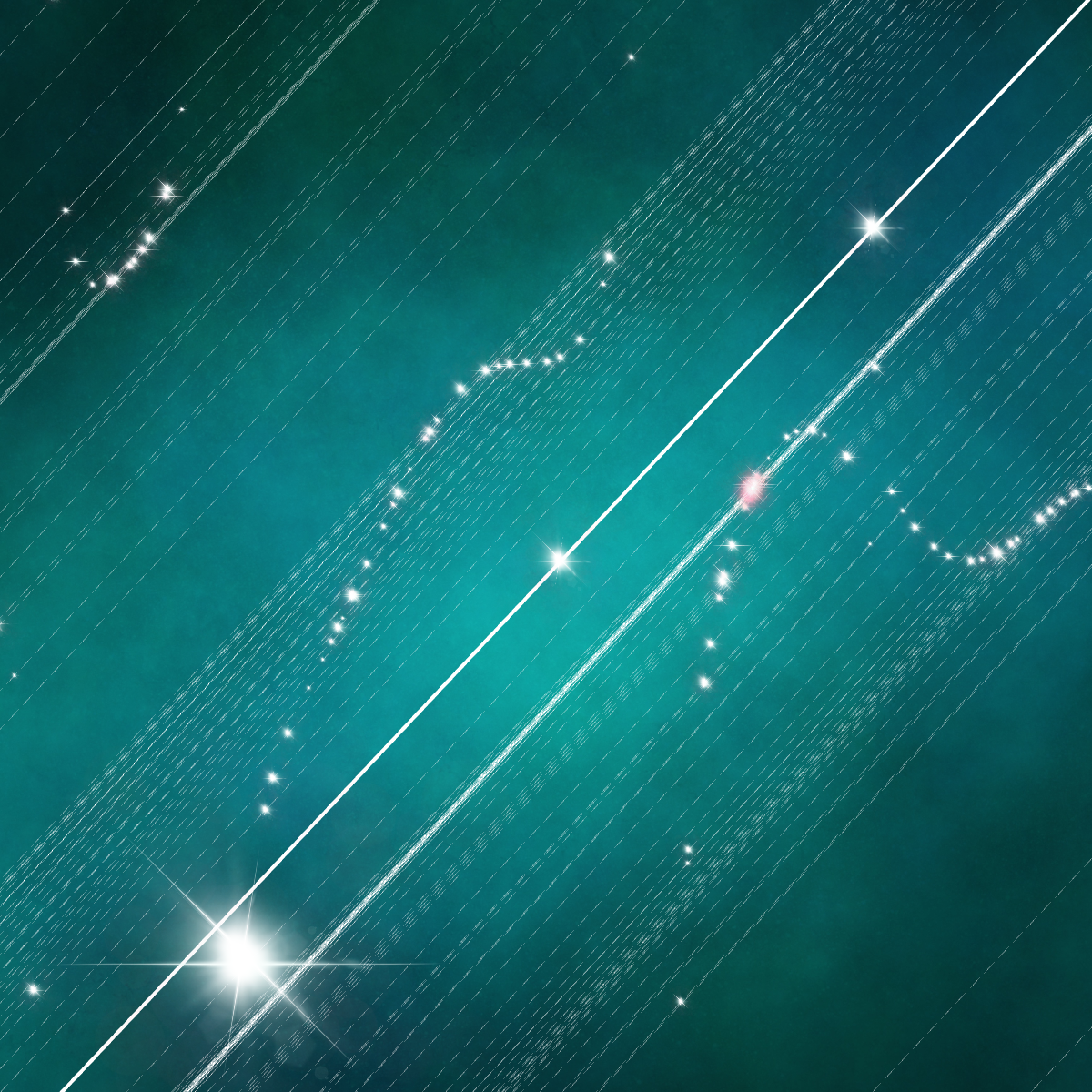 curves of stars with parallel lines in a teal starry scene