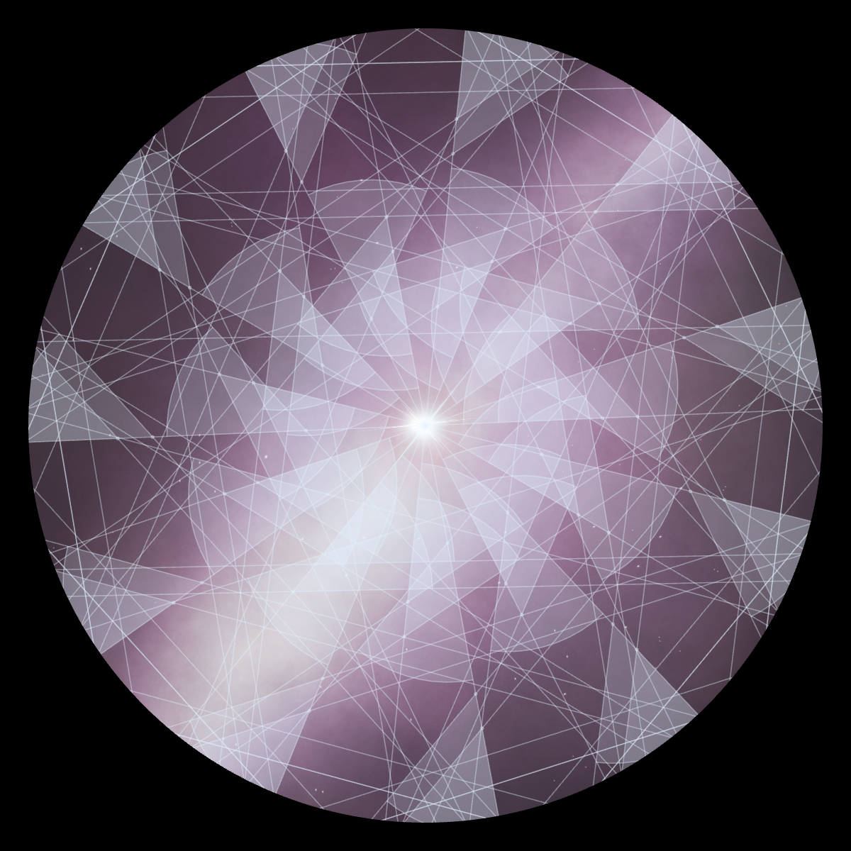 a circle with radially symmetric lines and arcs throughout in a pink starry scene