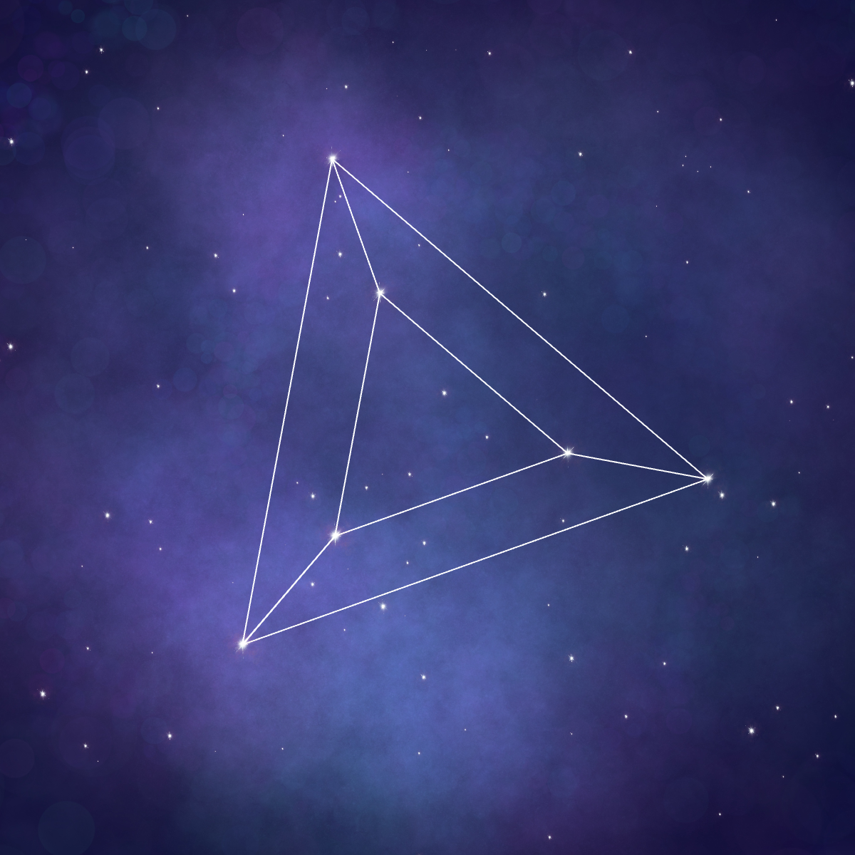 a triangle in a purple starry scene with a smaller triangle inside and vertices connected.