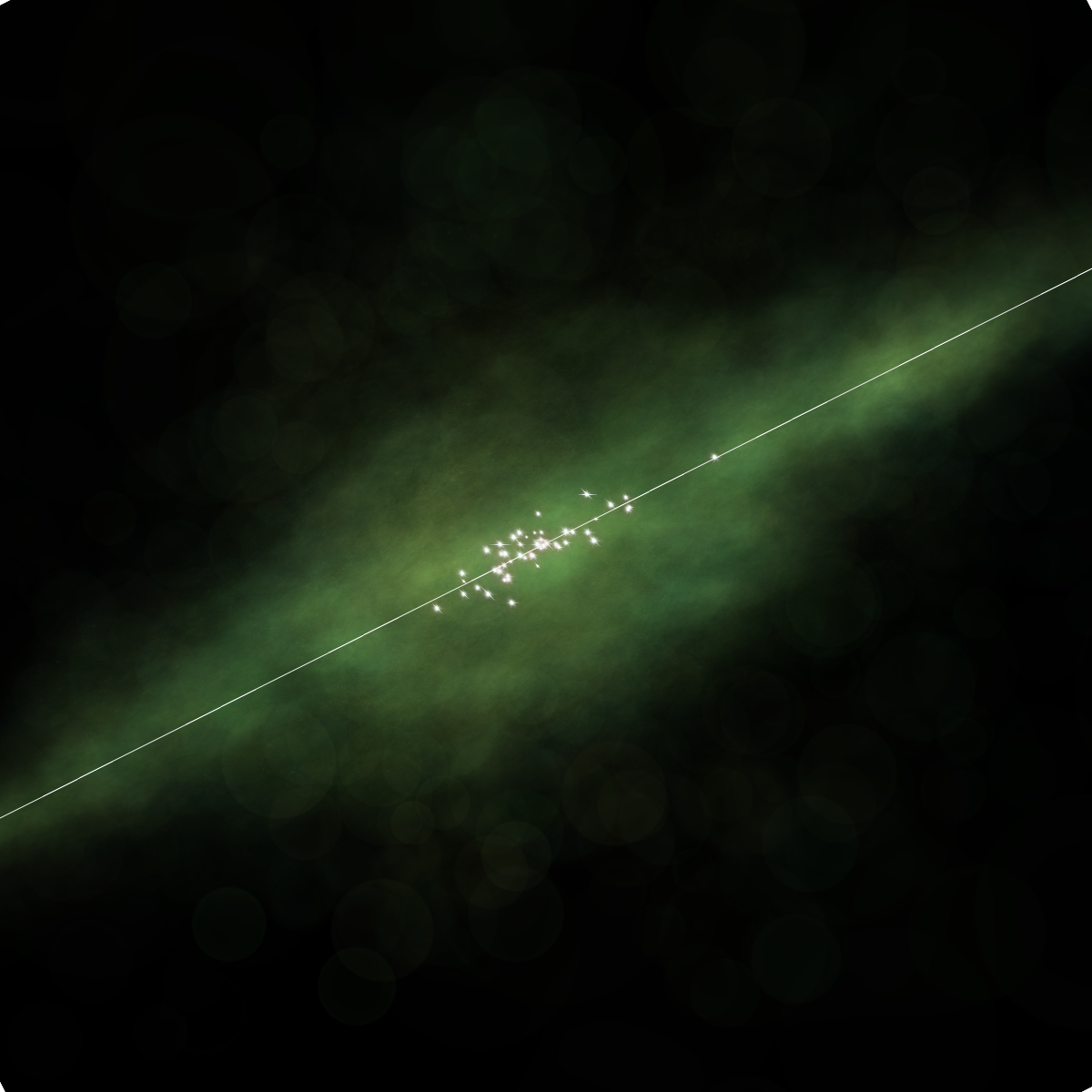 a regression line among stars with green clouds