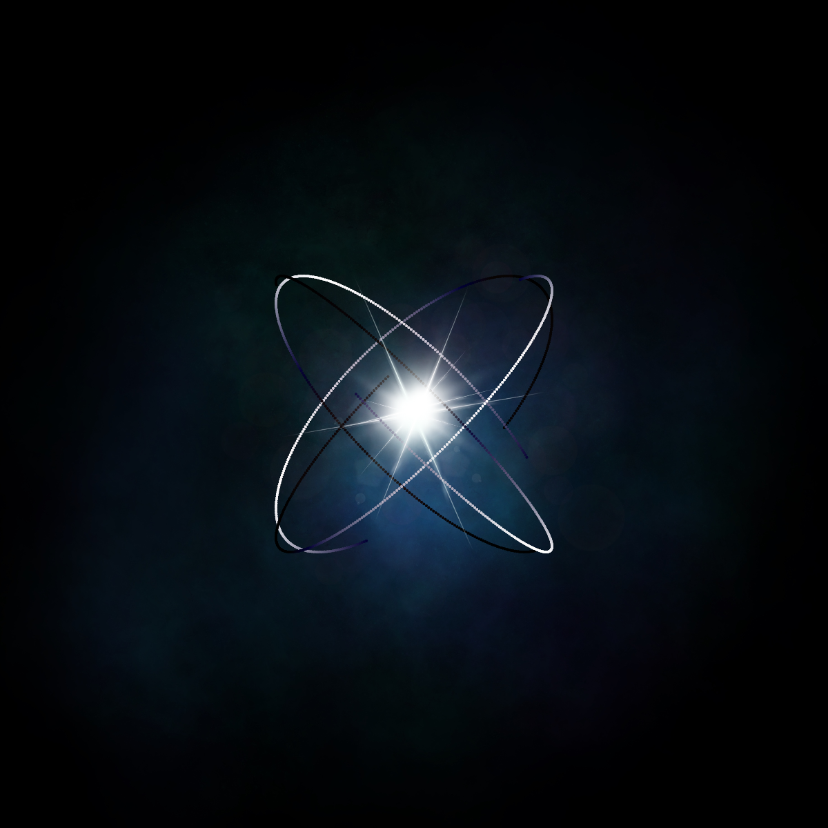 an atom-like scene with a star at the center