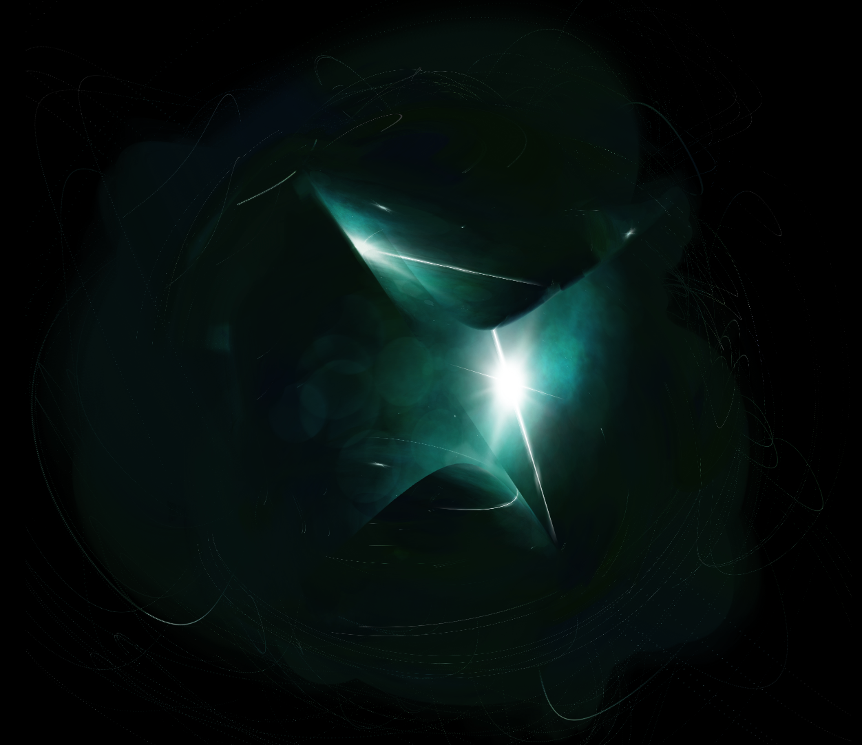 a starry scene with green hues projected on a conic secont