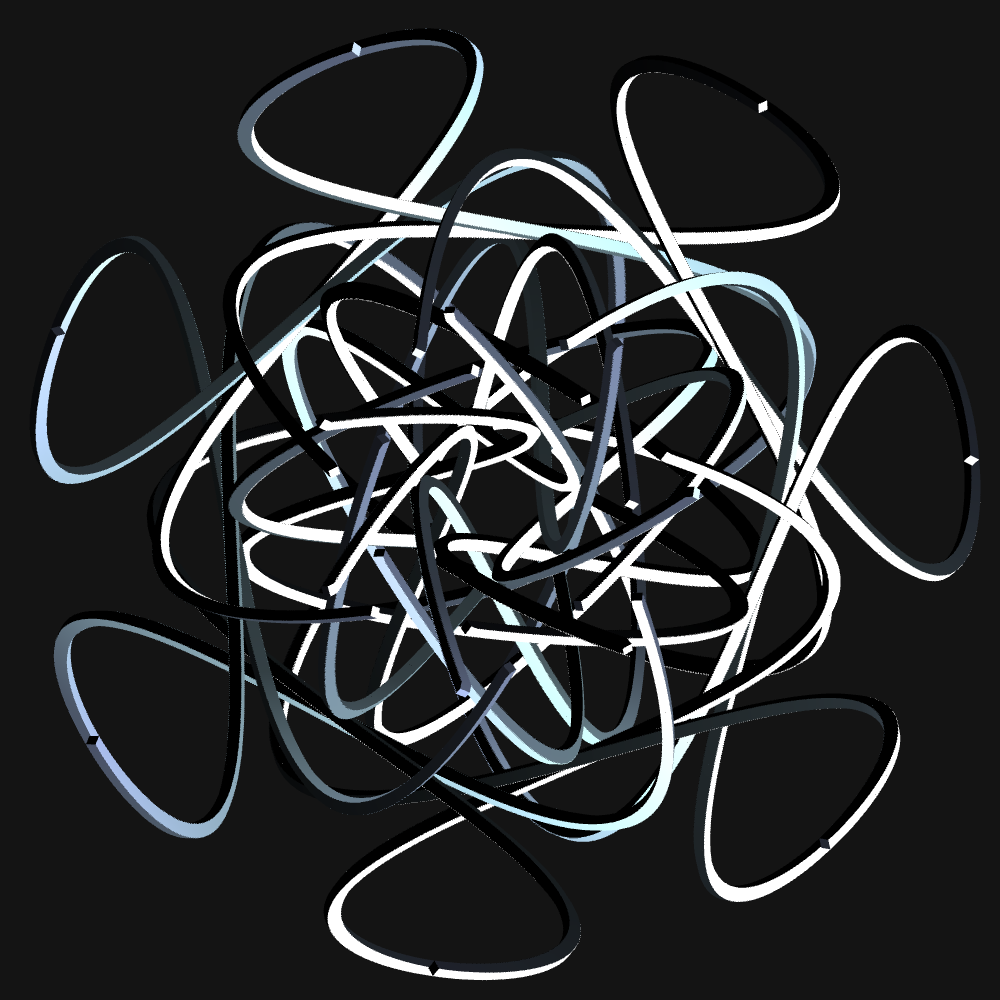 what looks like a knot of cornered rope with pointed light and dark background. there is rotational symmetry. 