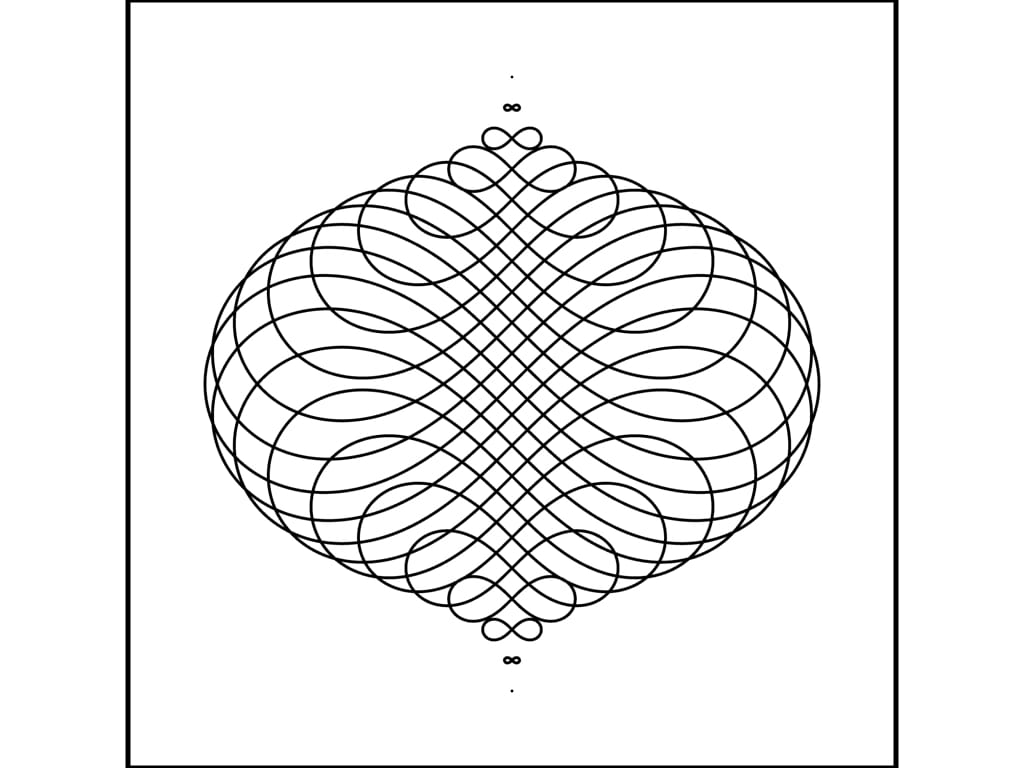 lemniscates overlapping in art making bulbous shape with points.