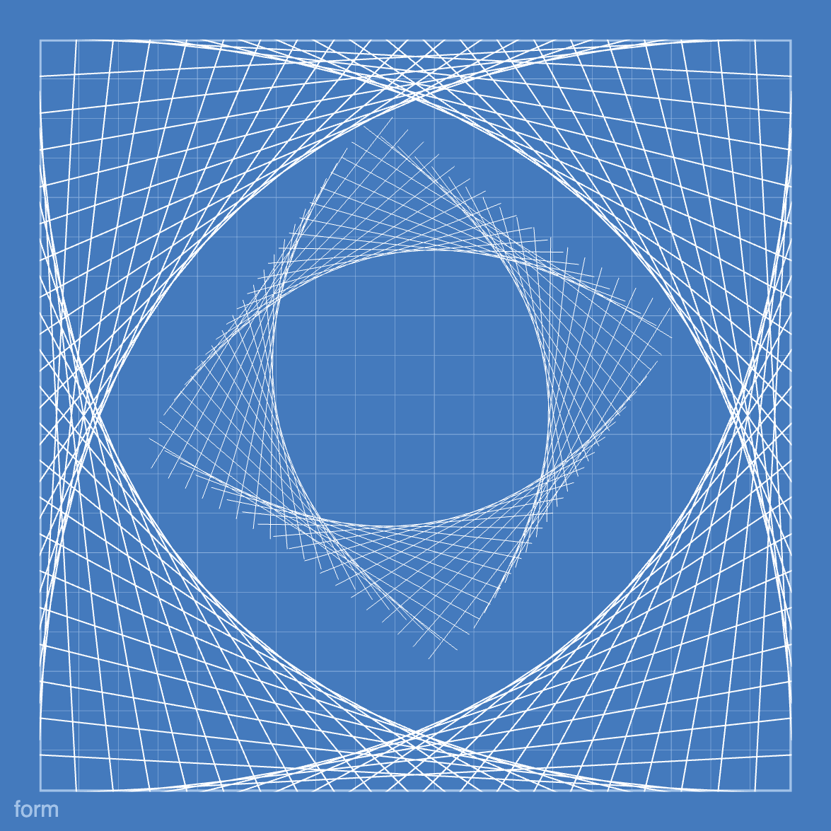 lines and different slopes creating an almost emboridered look on a blueprint design. 